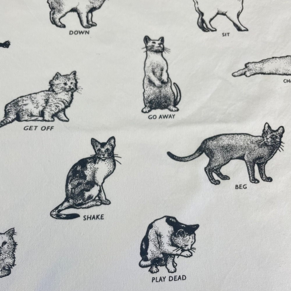 Fishs Eddy Cat Tea Towel White Black FLAWS Tricks Whimsical Kitchen Decor Cotton